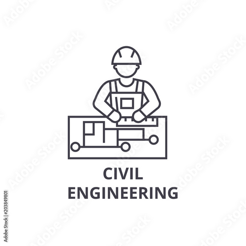 civil engineering vector line icon, sign, illustration on white background, editable strokes