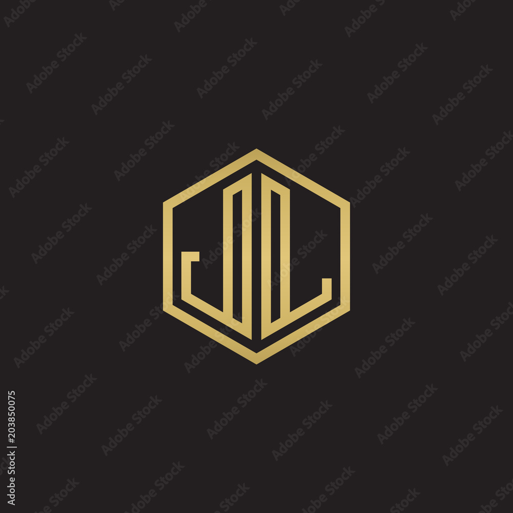 Initial letter JL, minimalist line art hexagon shape logo, gold color on black background Initial letter JL, minimalist line art hexagon shape logo, gold color on black background