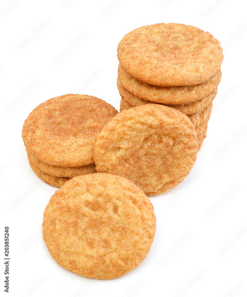 Stack of snickerdoodles over white. Stack of snickerdoodles over white.