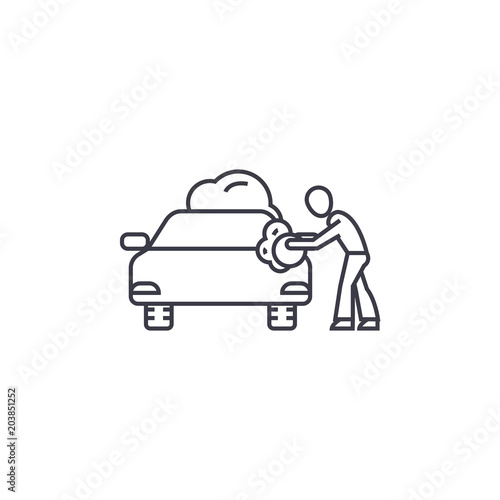 car washing service vector line icon, sign, illustration on white background, editable strokes