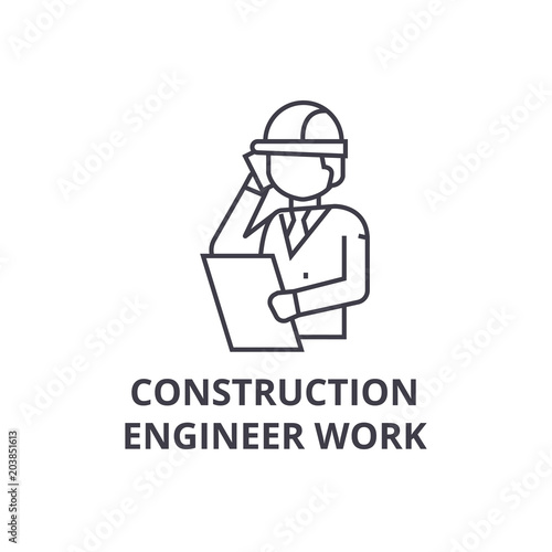 construction engineer talk vector line icon, sign, illustration on white background, editable strokes
