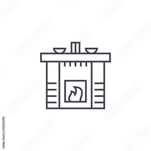 fireplace  vector line icon, sign, illustration on white background, editable strokes