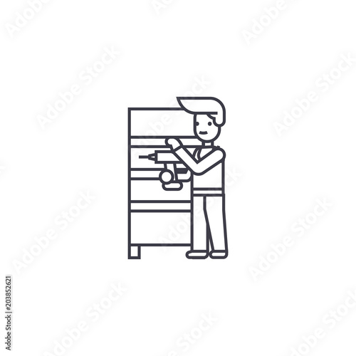furniture assembly vector line icon, sign, illustration on white background, editable strokes