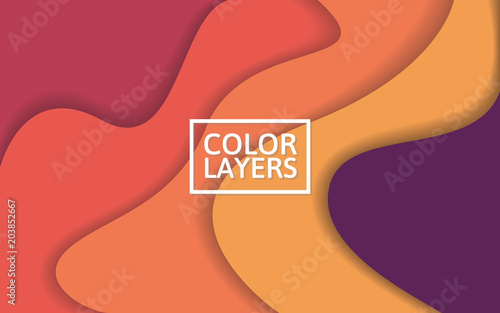 Colorful layers background. Abstract waves with soft shadows. 3D backdrop for web or poster. Modern design template. Vector illustration