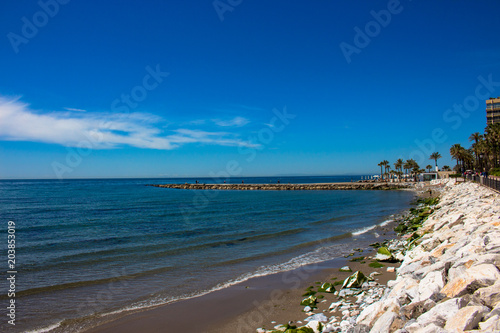 Beach. A sunny day on the beach of Marbella. Malaga province  Andalusia  Spain. Picture taken     3 may 2018.