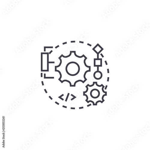 integration vector line icon, sign, illustration on white background, editable strokes