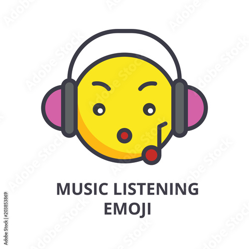 music listening emoji vector line icon, sign, illustration on white background, editable strokes