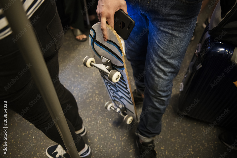 Skater boy on a subway