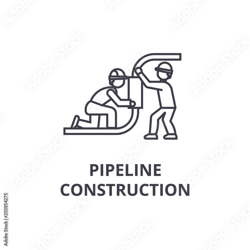 pipeline construction vector line icon, sign, illustration on white background, editable strokes