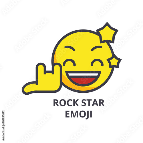rock star emoji vector line icon, sign, illustration on white background, editable strokes