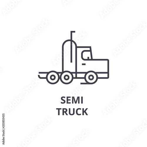 semi truck vector line icon, sign, illustration on white background, editable strokes