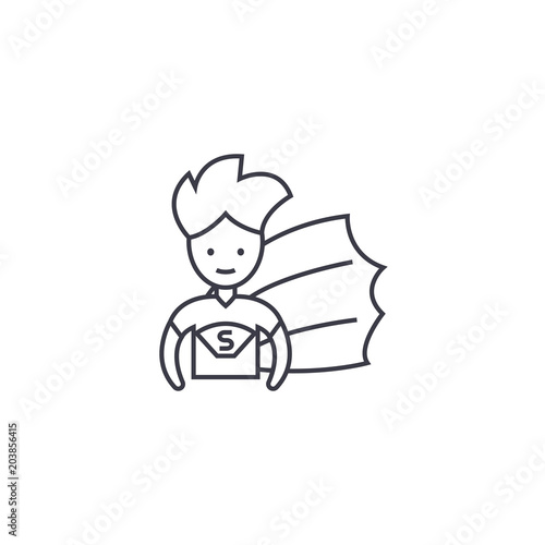 super hero kid vector line icon, sign, illustration on white background, editable strokes