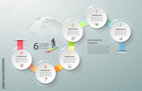 Business concept infographic template 6 steps, can be used for workflow layout, diagram, number options, timeline or milestones project.