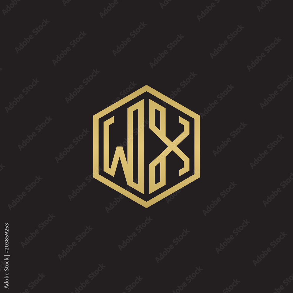 Initial letter WX, minimalist line art hexagon shape logo, gold color on black background Initial letter WX, minimalist line art hexagon shape logo, gold color on black background