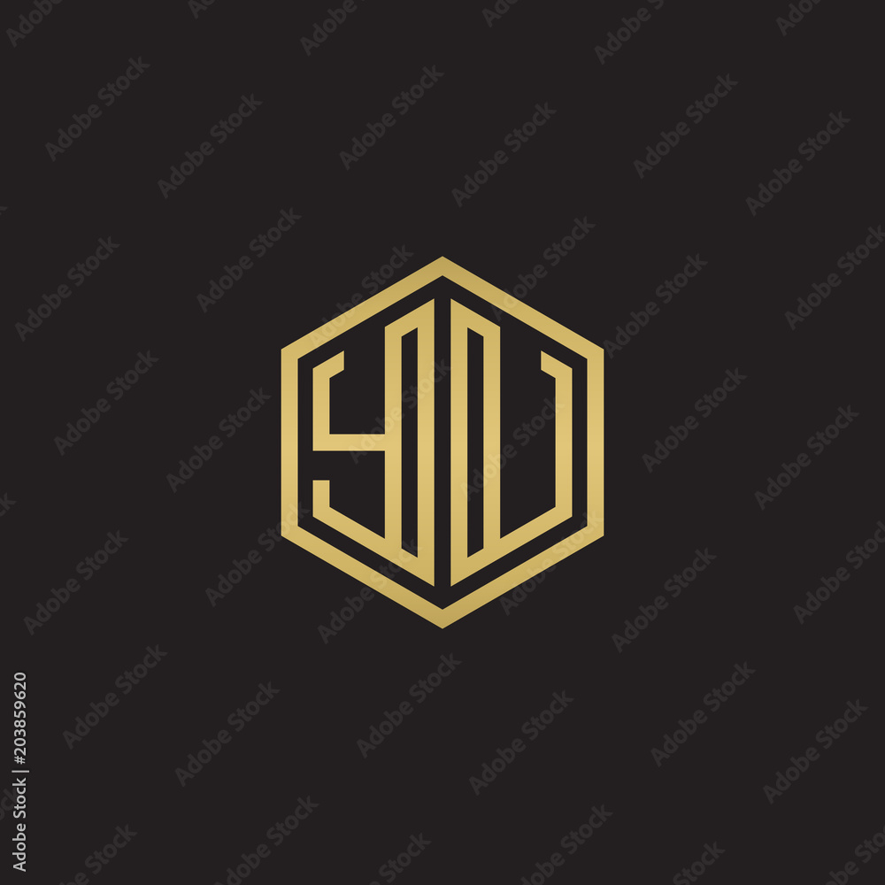 Initial letter YU, minimalist line art hexagon shape logo, gold color on black background Initial letter YU, minimalist line art hexagon shape logo, gold color on black background