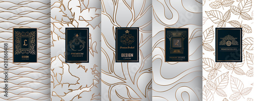 Collection of design elements,labels,icon,frames, for packaging,design of luxury products.for perfume,soap,wine, lotion.Made with silver foil.Isolated on line background.vector illustration