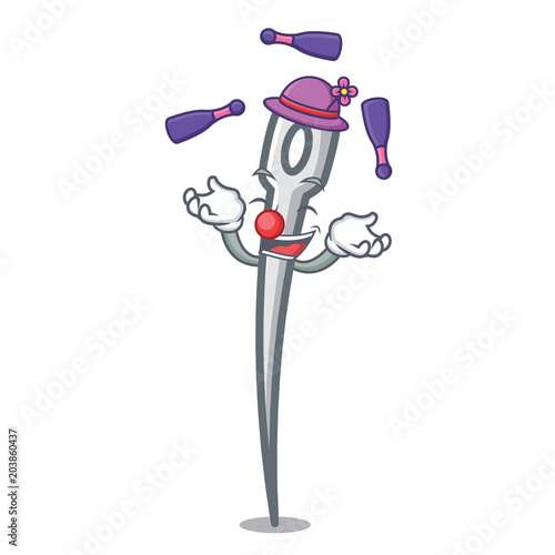 Juggling needle mascot cartoon style