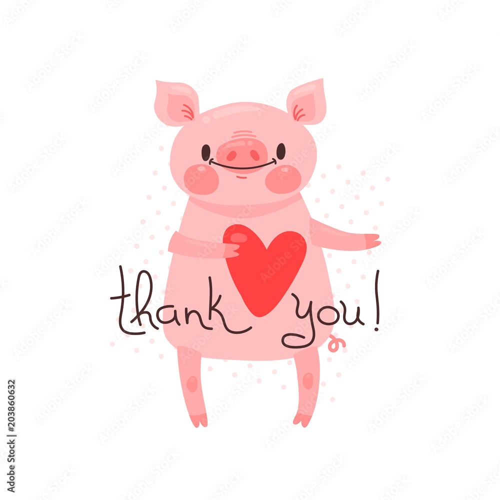 Illustration with joyful piggy who says - thank you. For design of funny  avatars, posters and cards. Cute animal in vector Stock Vector | Adobe Stock