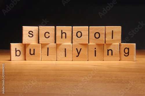 School bullying words written on wood cube photo