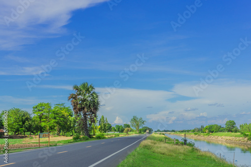 The scenery in the evening of beautiful road to Kanchanaburi, Th