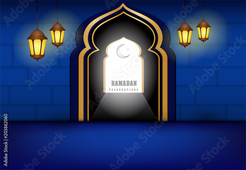 drak red pattern of ramadan kareem card