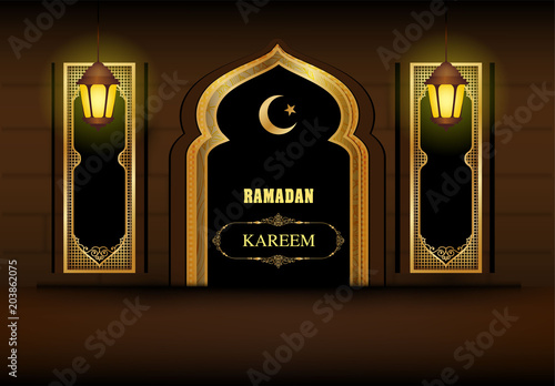 drak red pattern of ramadan kareem card