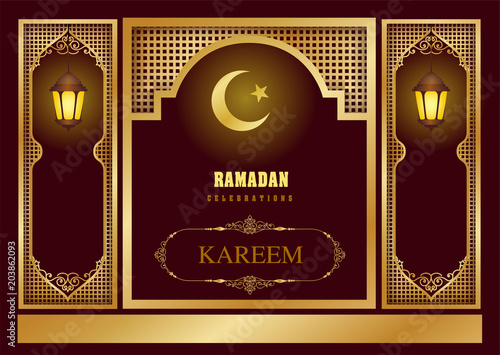 drak red pattern of ramadan kareem card