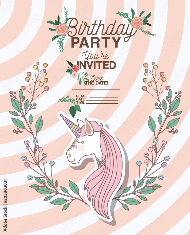 invited birthday party card with unicorn vector illustration design invited birthday party card with unicorn vector illustration design