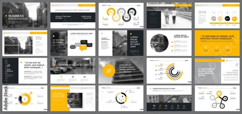 Grey and yellow consulting or planning concept infographics set