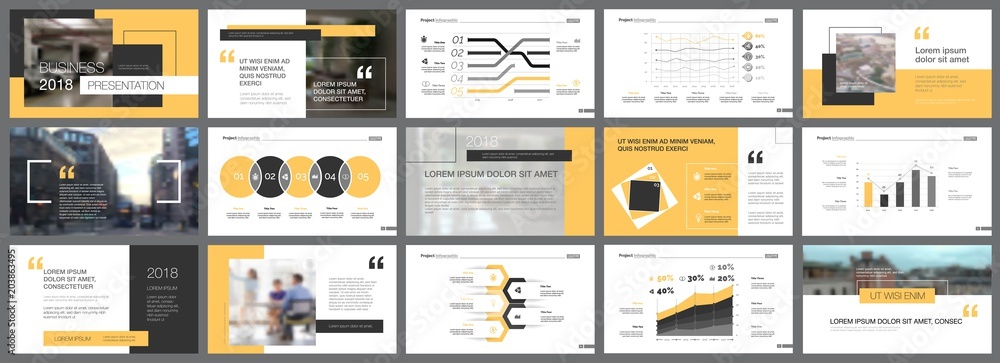 Yellow and black design elements for slide templates - obrazy, fototapety, plakaty 