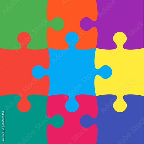 9 Colorful Puzzle. Jigsaw Puzzle Background.