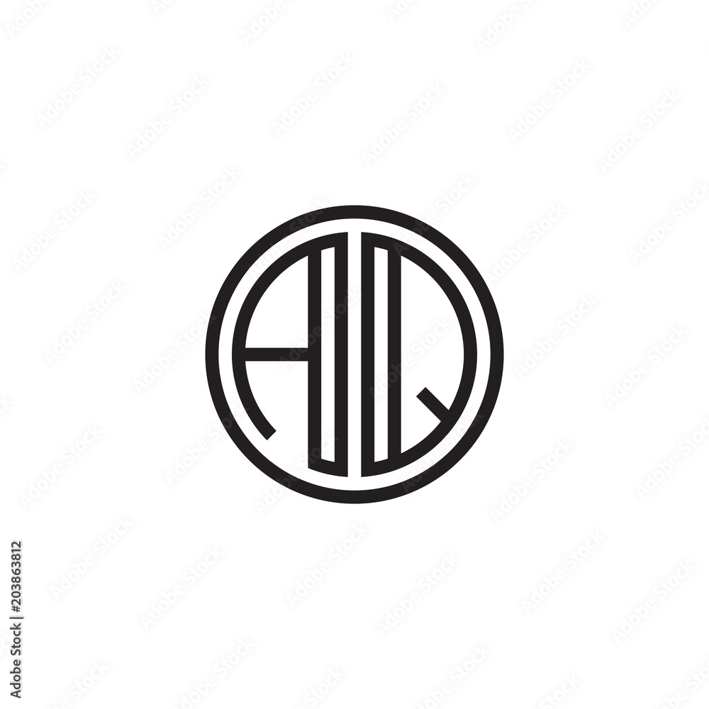 Initial letter AQ, minimalist line art monogram circle shape logo, black color Initial letter AQ, minimalist line art monogram circle shape logo, black color