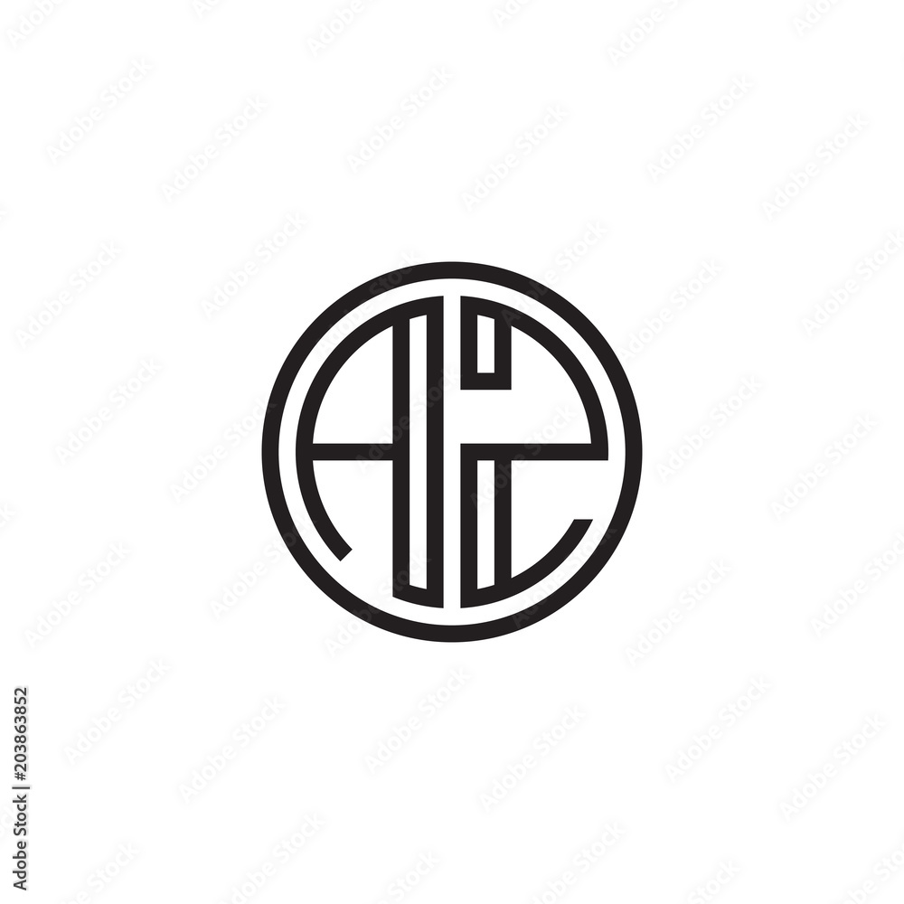 Initial letter AZ, minimalist line art monogram circle shape logo, black color Initial letter AZ, minimalist line art monogram circle shape logo, black color