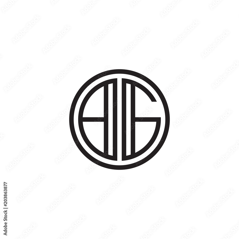 Initial letter BG, minimalist line art monogram circle shape logo, black color Initial letter BG, minimalist line art monogram circle shape logo, black color