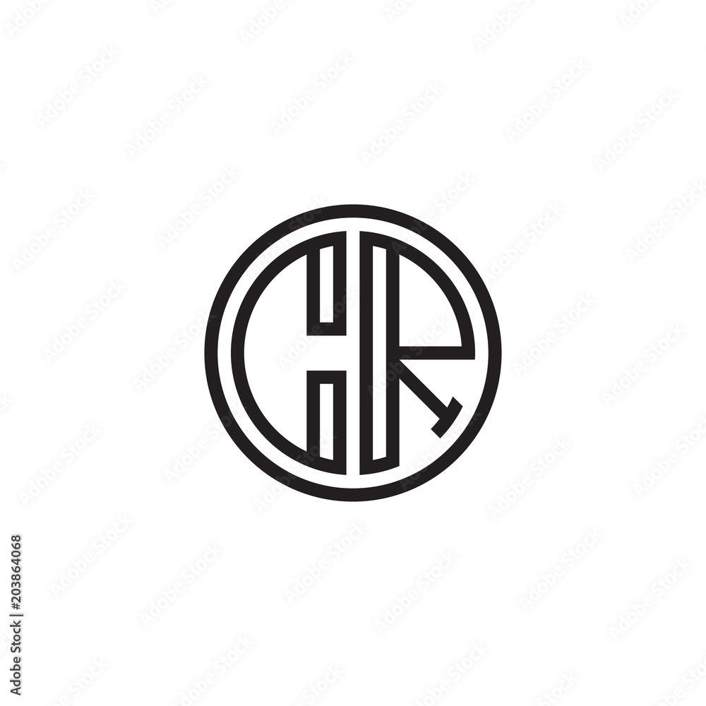 Initial letter CR, minimalist line art monogram circle shape logo, black color Initial letter CR, minimalist line art monogram circle shape logo, black color