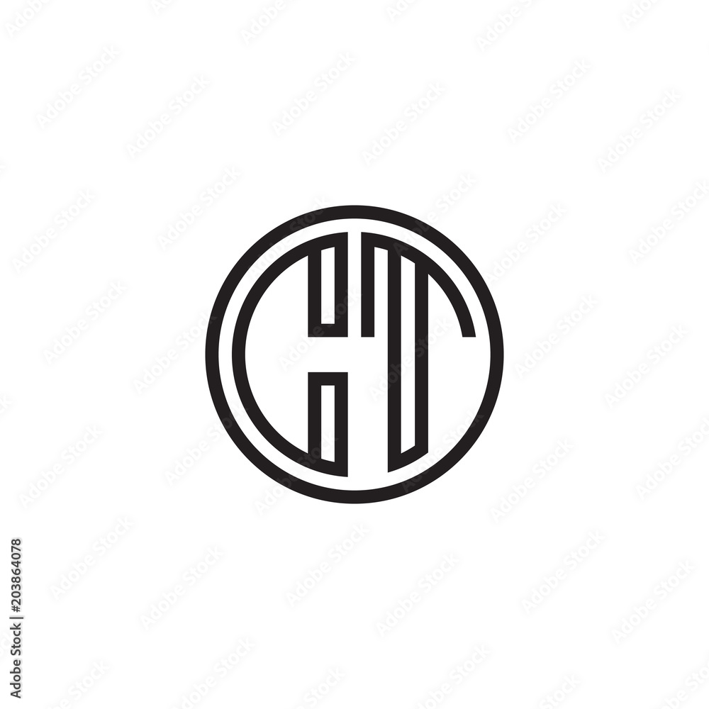 Initial letter CT, minimalist line art monogram circle shape logo, black color Initial letter CT, minimalist line art monogram circle shape logo, black color