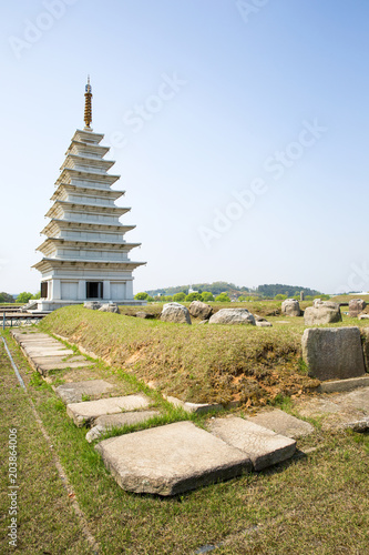 Stone pagodas of Mireuksa Temple Site, Iksan-si, South Korea. photo