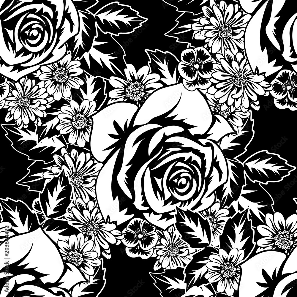 seamless monochrome pattern of flowers for greeting cards, background, price tags seamless monochrome pattern of flowers for greeting cards, background, price tags