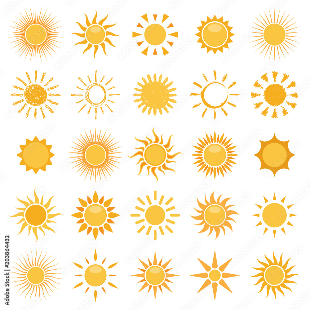 vector collection of sun icons on white background - obrazy, fototapety, plakaty 