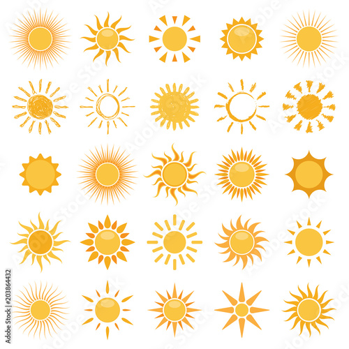 vector collection of sun icons on white background photo