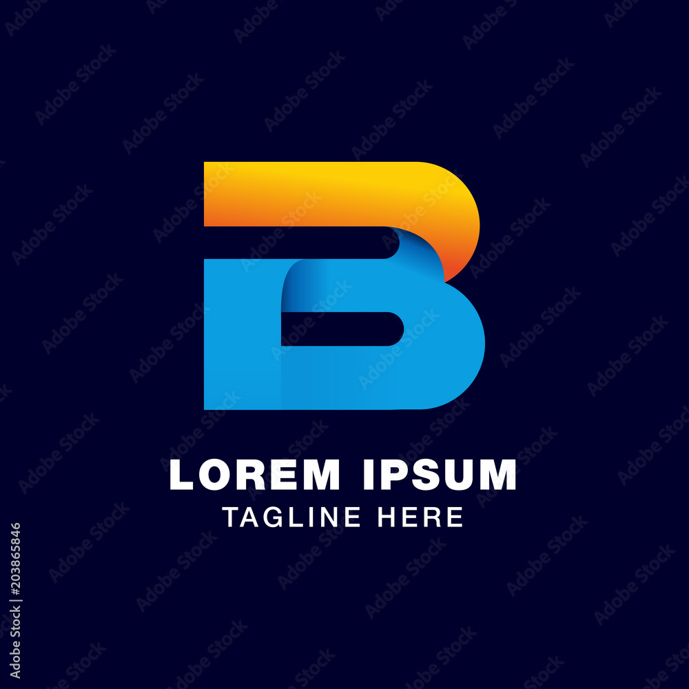 letter B logo template in gradients style. blue, yellow, and orange color letter B logo template in gradients style. blue, yellow, and orange color