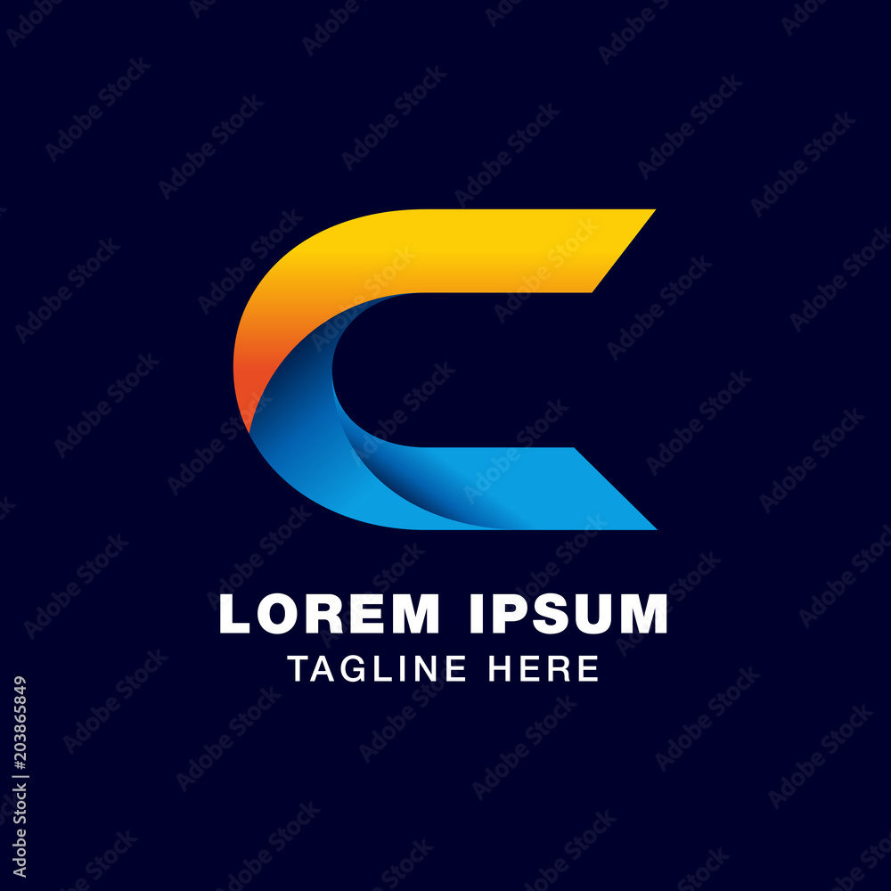letter C logo template in gradients style. blue, yellow, and orange color letter C logo template in gradients style. blue, yellow, and orange color