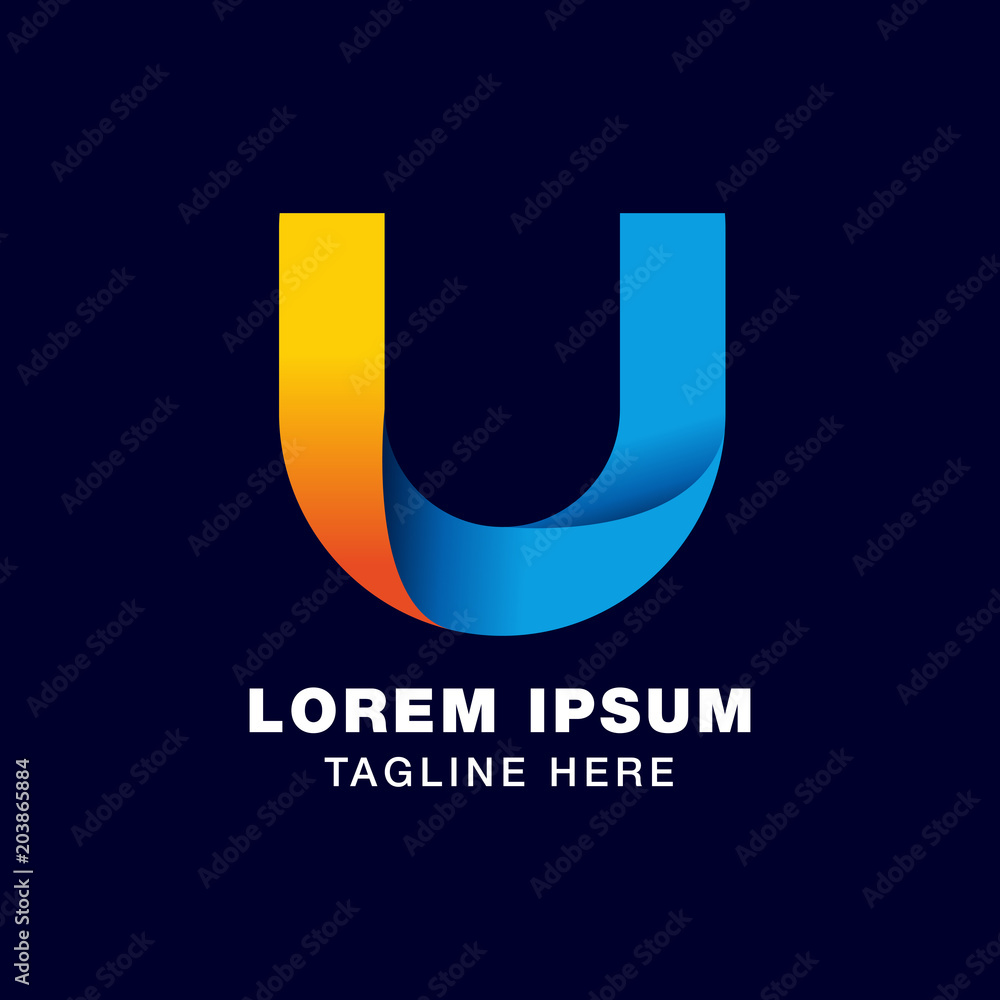 letter U logo template in gradients style. blue, yellow, and orange color letter U logo template in gradients style. blue, yellow, and orange color