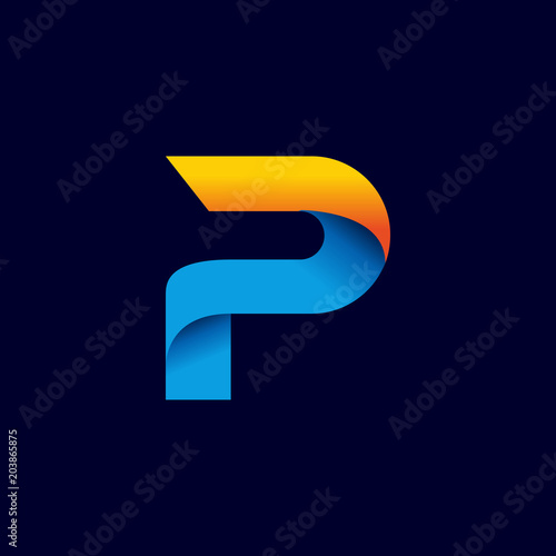 letter P logo template in gradients style. blue, yellow, and orange color
