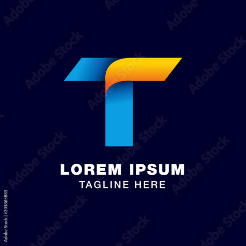 letter T logo template in gradients style. blue, yellow, and orange color