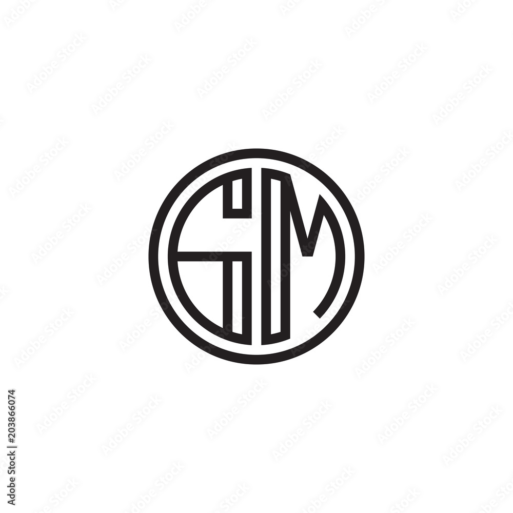 Initial letter GM, minimalist line art monogram circle shape logo, black color Initial letter GM, minimalist line art monogram circle shape logo, black color