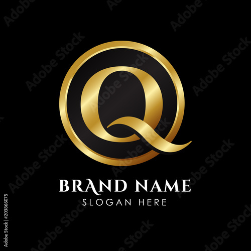 luxury letter Q logo template in gold color. Royal premium logo template vector