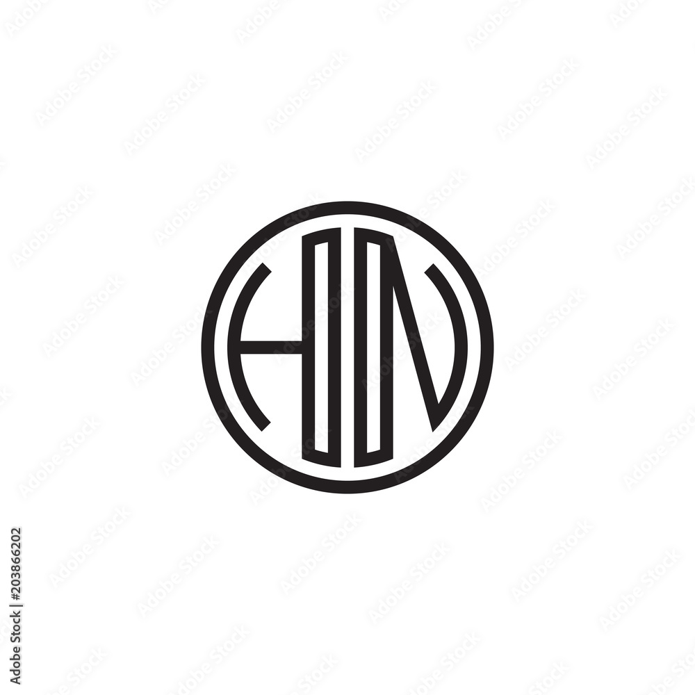 Initial letter HN, minimalist line art monogram circle shape logo, black color Initial letter HN, minimalist line art monogram circle shape logo, black color