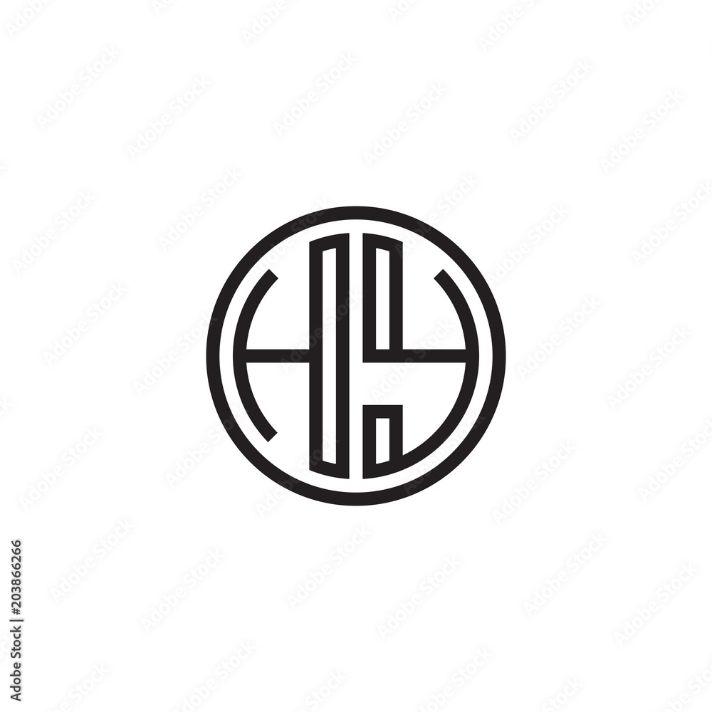 Initial letter HY, minimalist line art monogram circle shape logo, black color Initial letter HY, minimalist line art monogram circle shape logo, black color