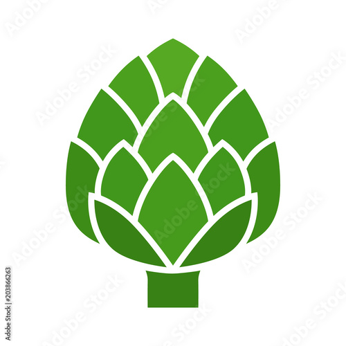 Green globe artichoke thistle flower bud flat vector icon for food apps and websites